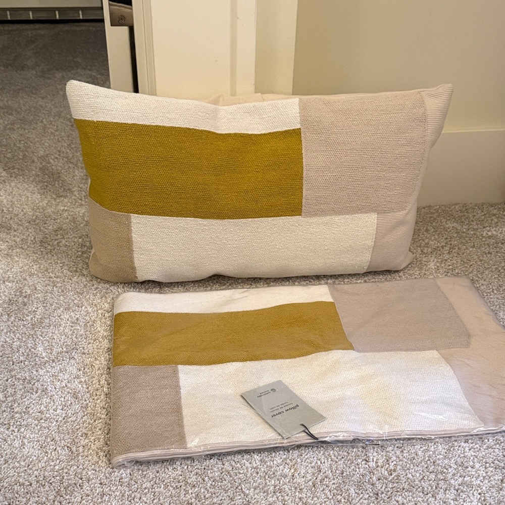 West Elm Modern Beige and Gold Pillow Set